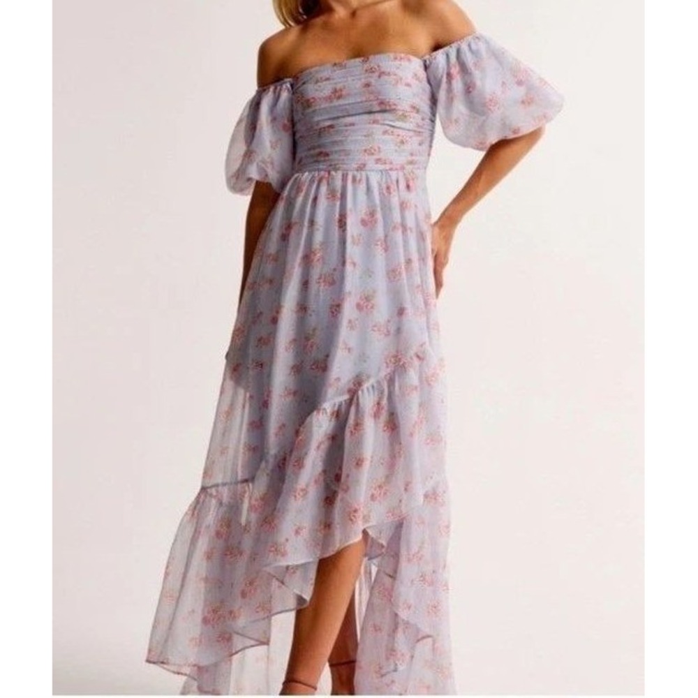 NWT Abercrombie & Fitch Emerson Off-Shoulder Drama Purple Floral Maxi Dress M